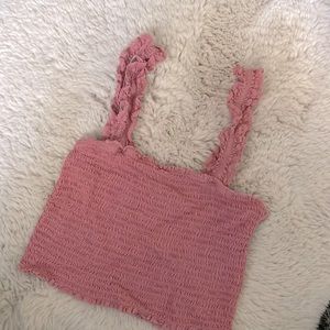 Pink shirred crop tank
